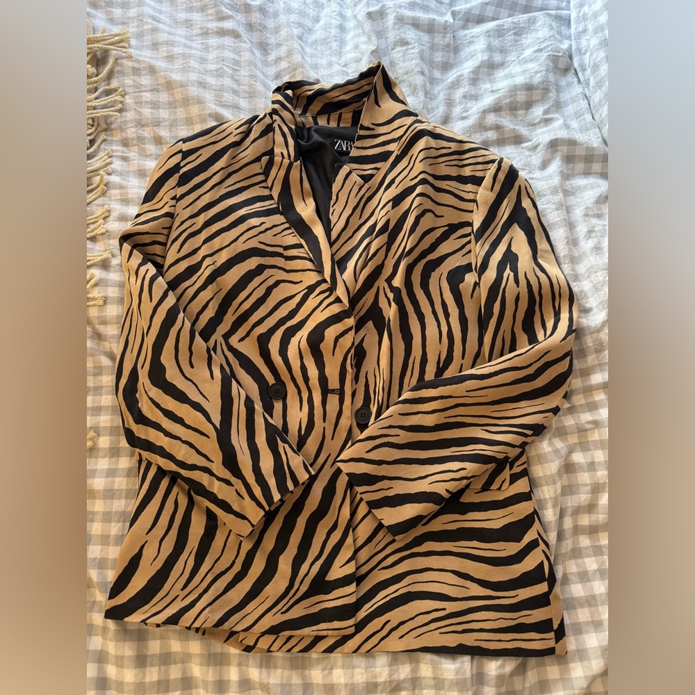 Zara Tan and Black Animal Print Jacket